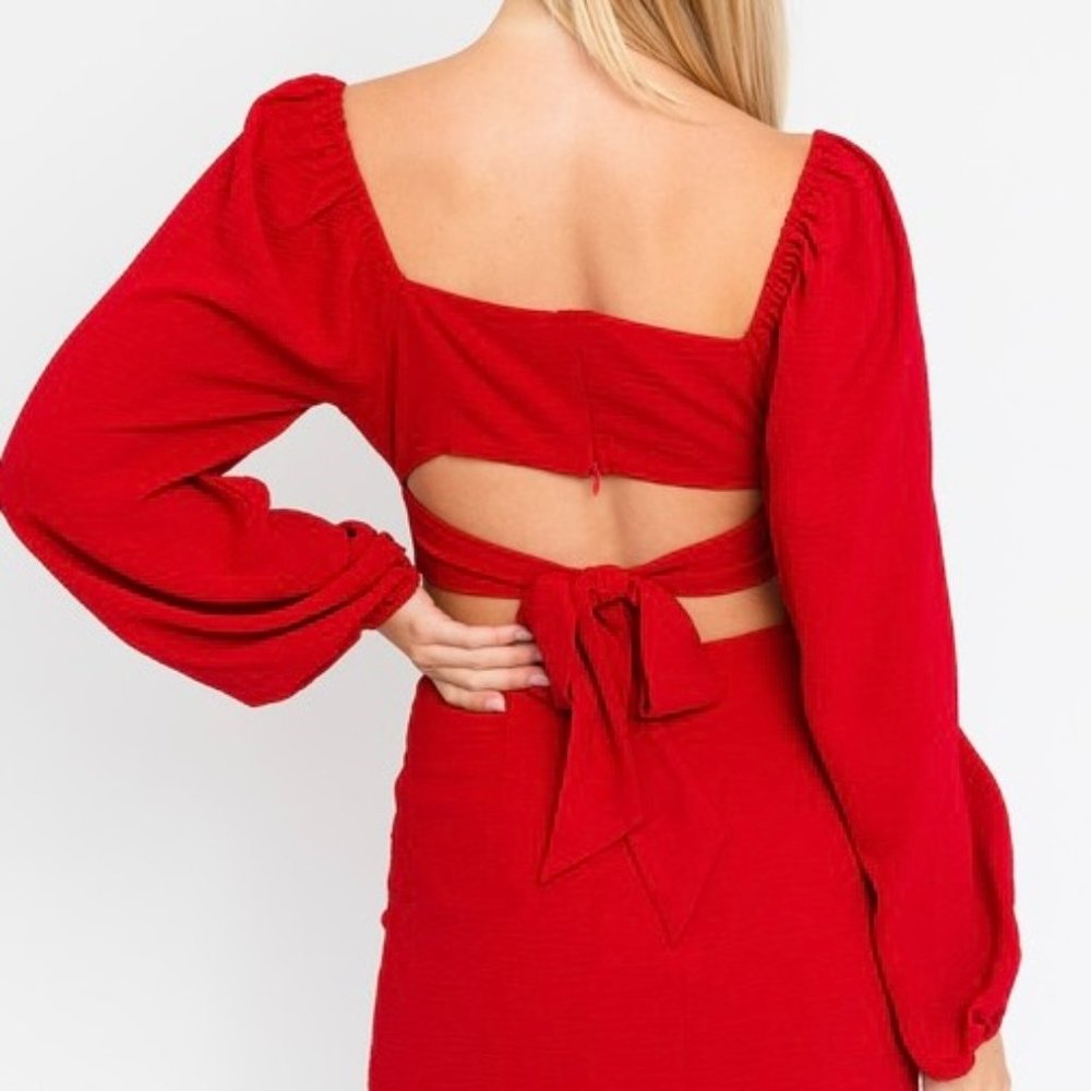 ❌SOLD OUT❌ BLEEDING FOR YOU RED TIE CROP TOP - Picture 2 of 3